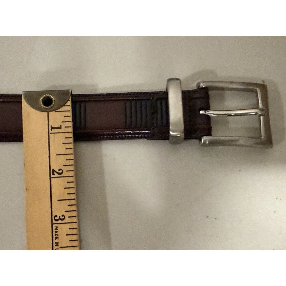 Roundtree & Yorke Leather Belt 36 Full Grain Cowhide Brown Solid Brass
